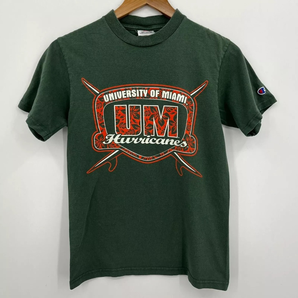 Champion University of Miami Hurricanes Adult Small Green T-Shirt NCAA UM